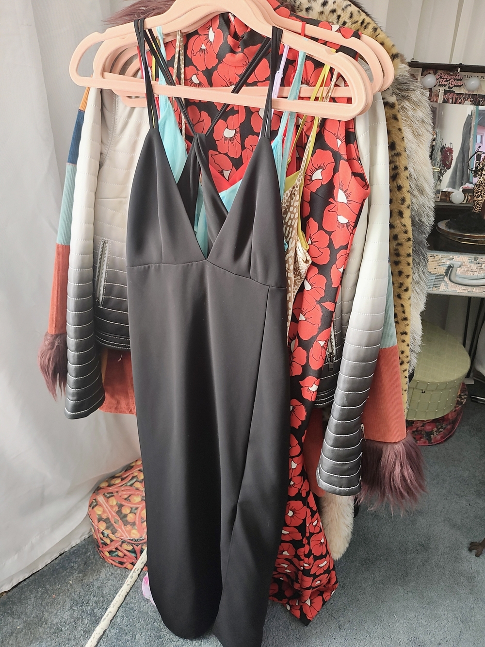 Zara Black Slip Midi Dress with V-Neck